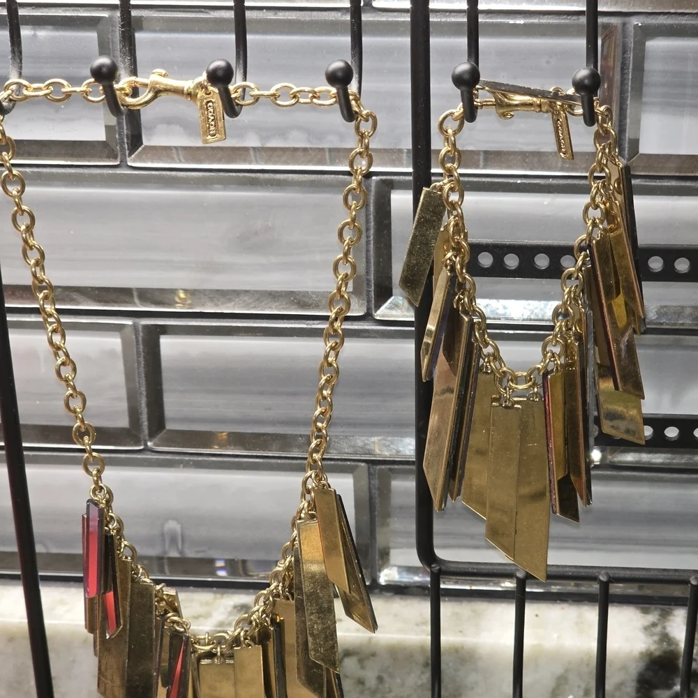 Coach Gold and Mirrored Brass Necklace/Bracelet Set